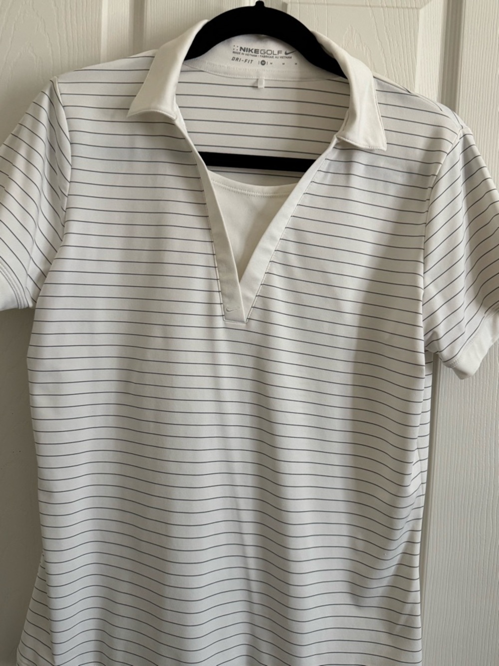 Nike White Polo with Thin Black Stripes